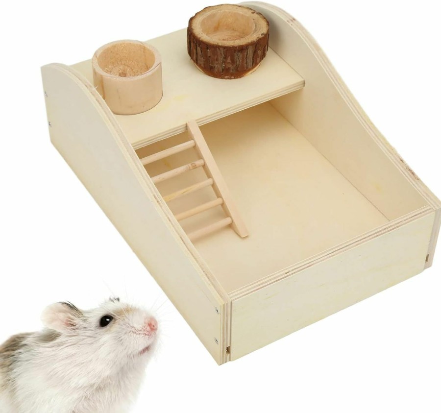 Small Animal HEEPDD | Heepdd Hamster Sand Bath Box, Wooden Small Animals Shower Room Hamster Digging Sand Bathtub With Climbing Ladder Feeder Bowl For Dwarf Syrian Mice Mouse Gerbils