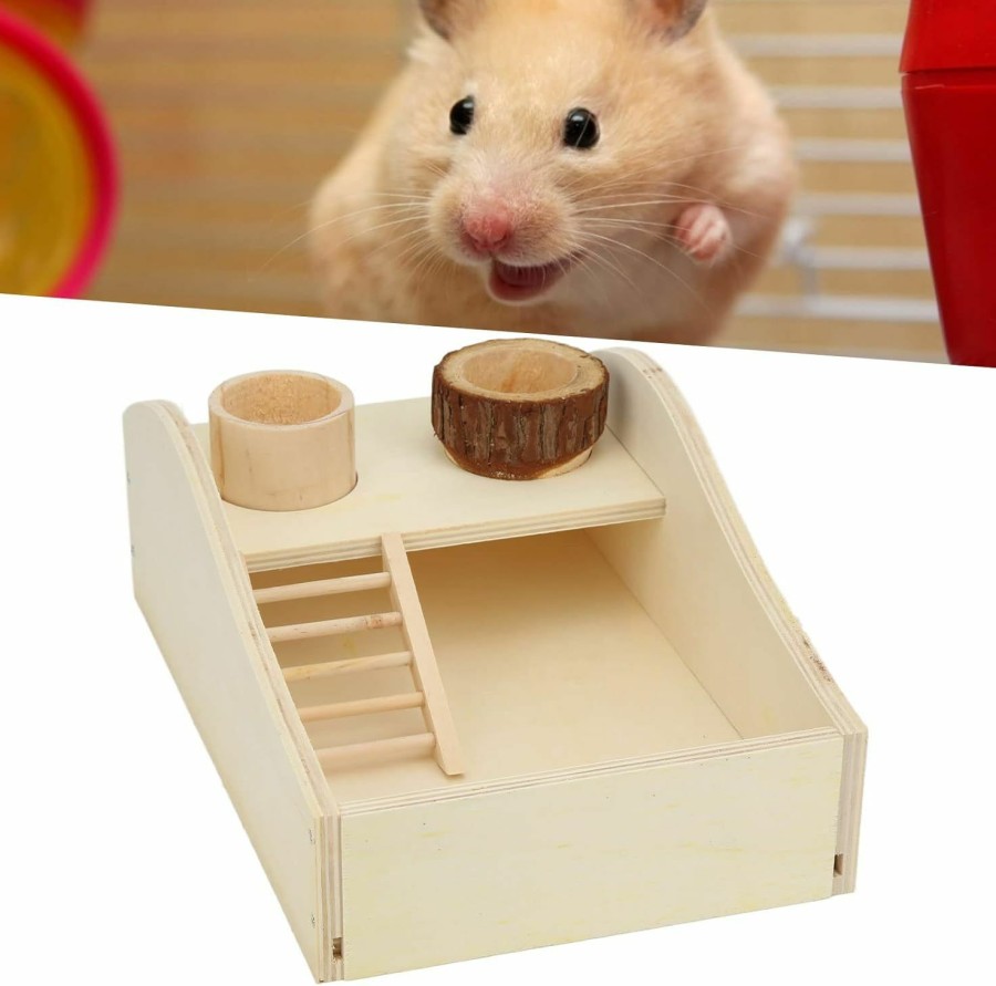 Small Animal HEEPDD | Heepdd Hamster Sand Bath Box, Wooden Small Animals Shower Room Hamster Digging Sand Bathtub With Climbing Ladder Feeder Bowl For Dwarf Syrian Mice Mouse Gerbils