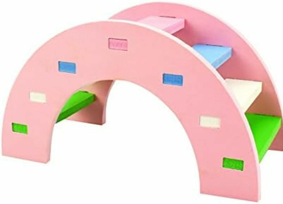 Small Animal Petall | Hamster Toy Rainbow Bridge Seesaw - Small Pet Animals Wood Bridge Climb Playground Gift For Dwarf Syrian Hamsters Mice Rat (Pink)