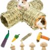 Small Animal Vehomy | Vehomy Guinea Pig Grass Tunnel Toy Hamster Natural Hideaway Tunnel Tubes And 9Pcs Small Pet Chewing Toys Small Animal Grass House With 5 Entrances For Guinea Pig Syrian Hamster Chinchillas Gerbils