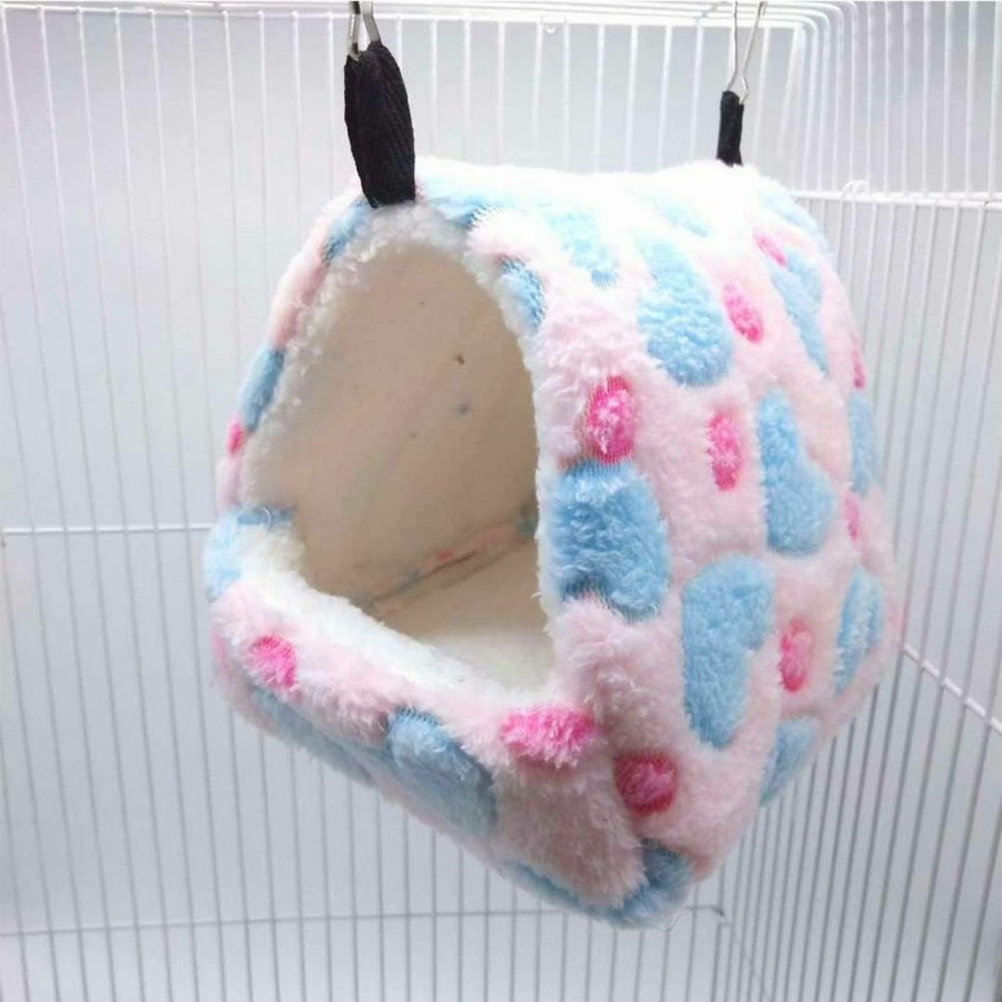 Small Animal SEIS | Seis Hamster Love Pattern Hammock Chinchillas Warmth Supplies Small Pets Cotton Nest Rat Nest Mat For Squirrel Hedgehog Guinea Totoro Pig Bed House Cage Nest Hamster Accessories (Blue, L)