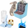 Small Animal HERCOCCI | Hercocci Rabbit Hay Food Bin Feeder And Bunny Water Bottle Set, Hay Food Feeder Bowls Manger Rack With 500Ml Hanging Water Dispenser Prevent Knock Over For Rabbit Guinea Pig Chinchilla (Medium, Pink)