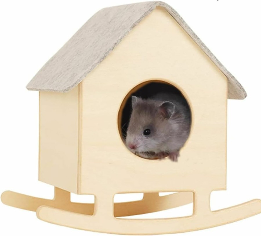 Small Animal Tfwadmx | Hamster House Wood Hideout Sleeping Hut Swing Cabin Nesting Cage Habitat For Dwarf Syrian Hamster Sugar Glider Mouse Hedgehog