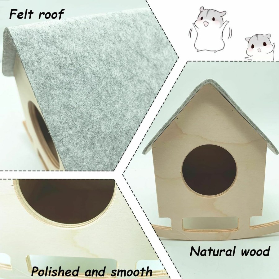 Small Animal Tfwadmx | Hamster House Wood Hideout Sleeping Hut Swing Cabin Nesting Cage Habitat For Dwarf Syrian Hamster Sugar Glider Mouse Hedgehog