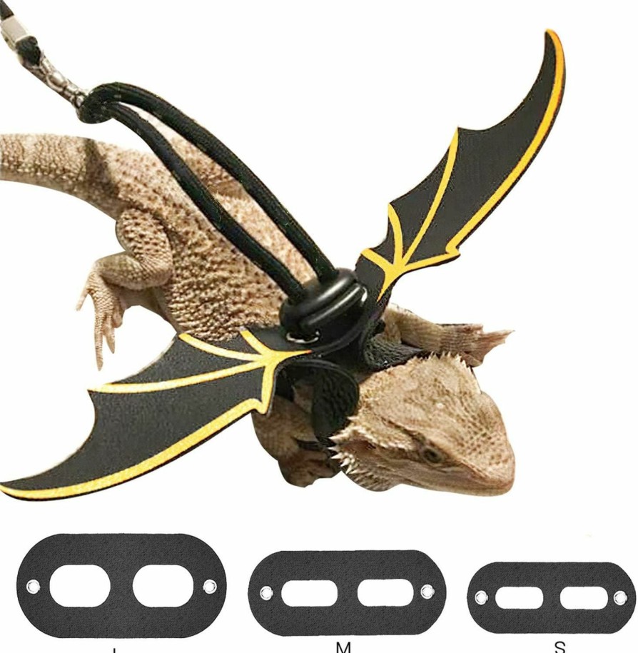 Small Animal KUDES | Kudes Adjustable Bearded Dragon Leather Harness Leash (S,M,L,3 Pack) With Cool Wings For Lizard Reptiles Amphibians And Other Small Pet Animals (Silver)