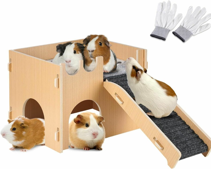 Small Animal ZibugZag | Guinea Pig Wooden Castle,Guinea Pig Hideout House With Stairs And Mat, Guinea Pig Bunny Toys For Cage, Small Animal House Hub Bed For Chinchilla Ferrets Hamster Hedgehog Rabbit