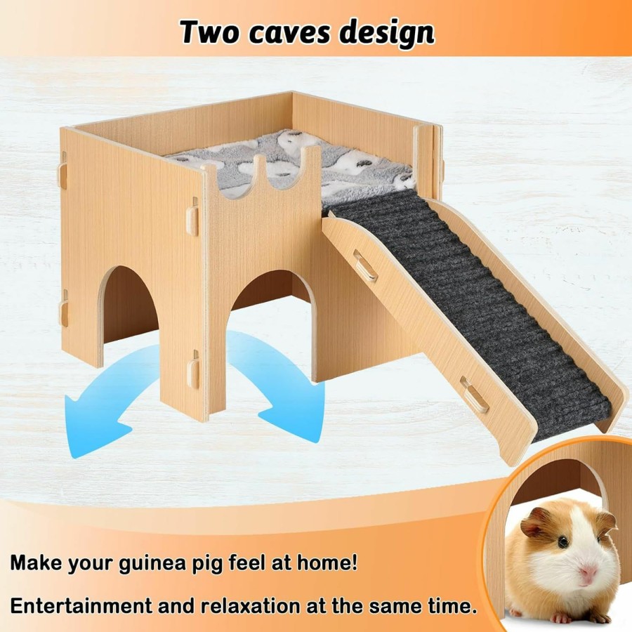 Small Animal ZibugZag | Guinea Pig Wooden Castle,Guinea Pig Hideout House With Stairs And Mat, Guinea Pig Bunny Toys For Cage, Small Animal House Hub Bed For Chinchilla Ferrets Hamster Hedgehog Rabbit