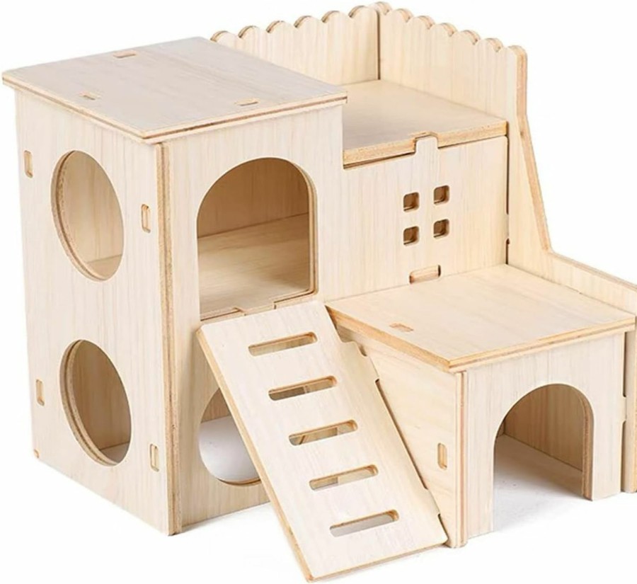 Small Animal Fejapa | Fejapa Large Hamster Wood House Fun Slide House Guinea Pig Toys Hamsters Hide Out Climbing Ladder Wooden Funny Play Toy Chew Two Layers Hut For Small Animals Rat Mouse Hideouts Dwarf Gerbil Syrian Pet