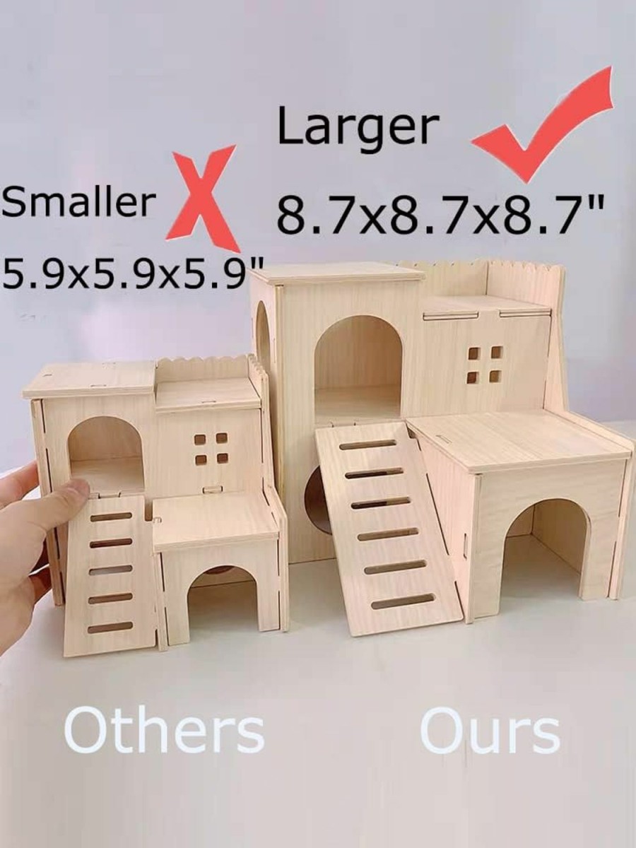 Small Animal Fejapa | Fejapa Large Hamster Wood House Fun Slide House Guinea Pig Toys Hamsters Hide Out Climbing Ladder Wooden Funny Play Toy Chew Two Layers Hut For Small Animals Rat Mouse Hideouts Dwarf Gerbil Syrian Pet