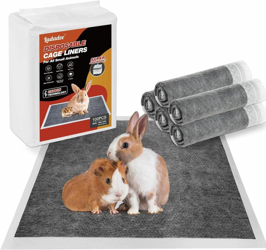 Small Animal Ladadee | Ladadee Disposable Guinea Pig Bedding Cage Liners, Guinea Pig Pee Pads Bedding With Charcoal Odor Control, Super Absorbent Bedding Cage Liners For Small Animals, Rabbits, Hamsters Cage Accessories