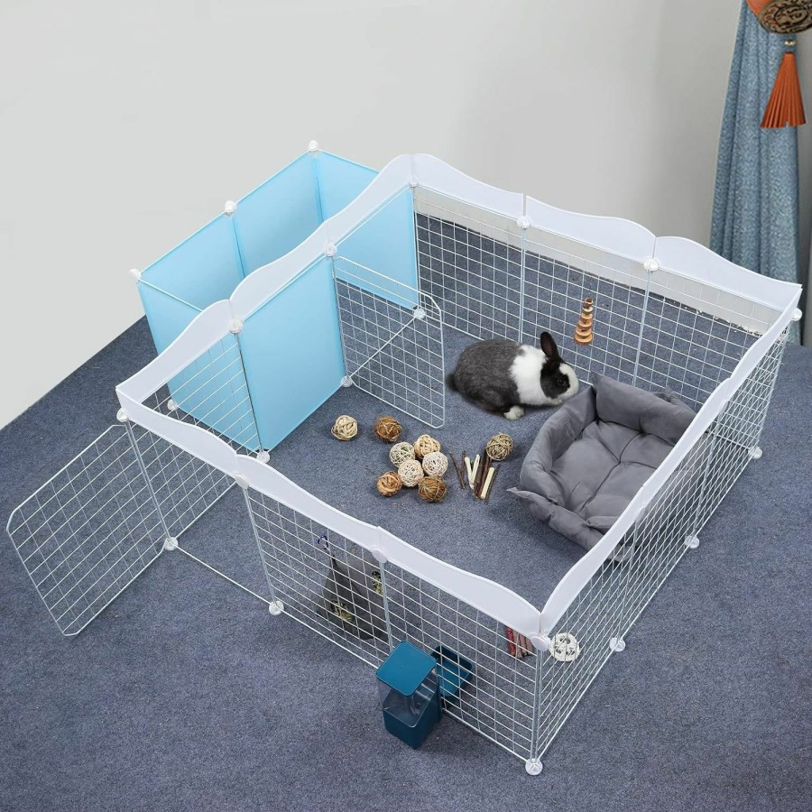 Small Animal DAMPET | Dampet Diy Small Animals Playpen Indoor With Door, 16 Panel Diy Rabbit Playpen Metal Yard Fence, Small Animal Exercise Cage For Rabbit, Bunny, Guinea Pig, Small-Sized Dog And Kitten