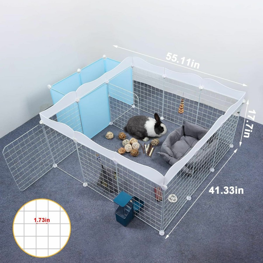 Small Animal DAMPET | Dampet Diy Small Animals Playpen Indoor With Door, 16 Panel Diy Rabbit Playpen Metal Yard Fence, Small Animal Exercise Cage For Rabbit, Bunny, Guinea Pig, Small-Sized Dog And Kitten