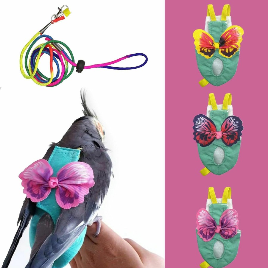 Small Animal BAMY | Bamy 3 Pcs Parrot Butterfly Vest Harnesses And 63\" Leash Bird Flying Clothes Outdoor Cockatoos Training Rope Macaw Traveling Walking Leash (L (Chest Circumference 6.3\"))