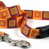 Small Animal Yellow Dog Design | Yellow Dog Design Orange Blocks Ez-Grip Dog Leash With Comfort Handle, Small/Medium-3/4 Wide 5' (60\") Long