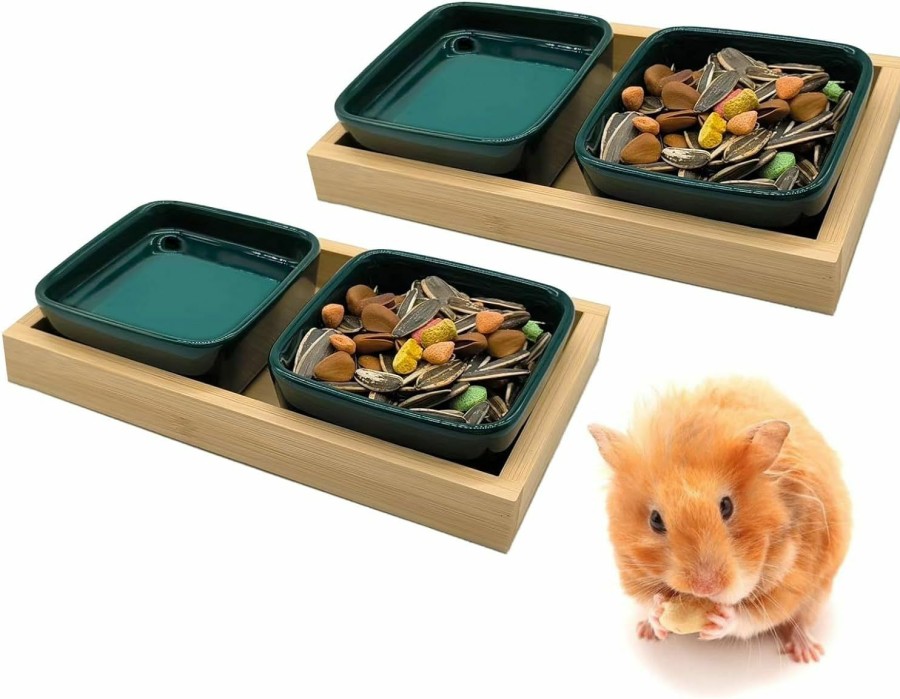 Small Animal Acsist | Acsist Hamster Food Bowl, Hamster Feeding & Water Bowls, Small Animals Ceramic Food Water Bowl Prevent Tipping For Dwarf Syrian Hamsters Bunny Gerbils Rats Or Other Similar-Sized Small Pets (Green)