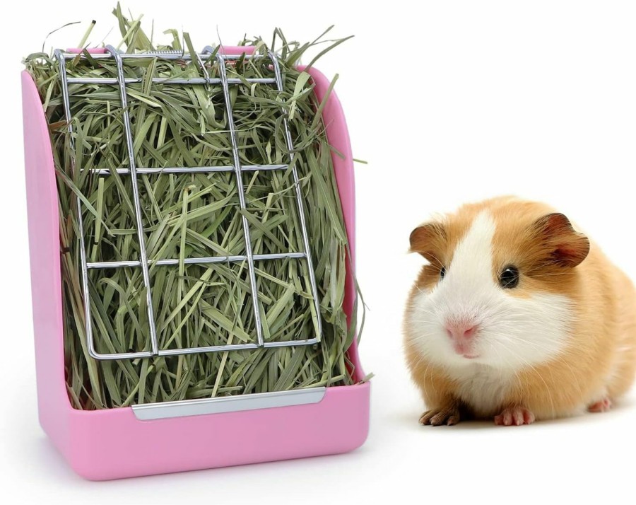 Small Animal Wontee | Wontee Rabbit Hay Feeder Guinea Pig Hay Rack Manger Bunny Hay Holder Plastic Food Bowl (Pink)