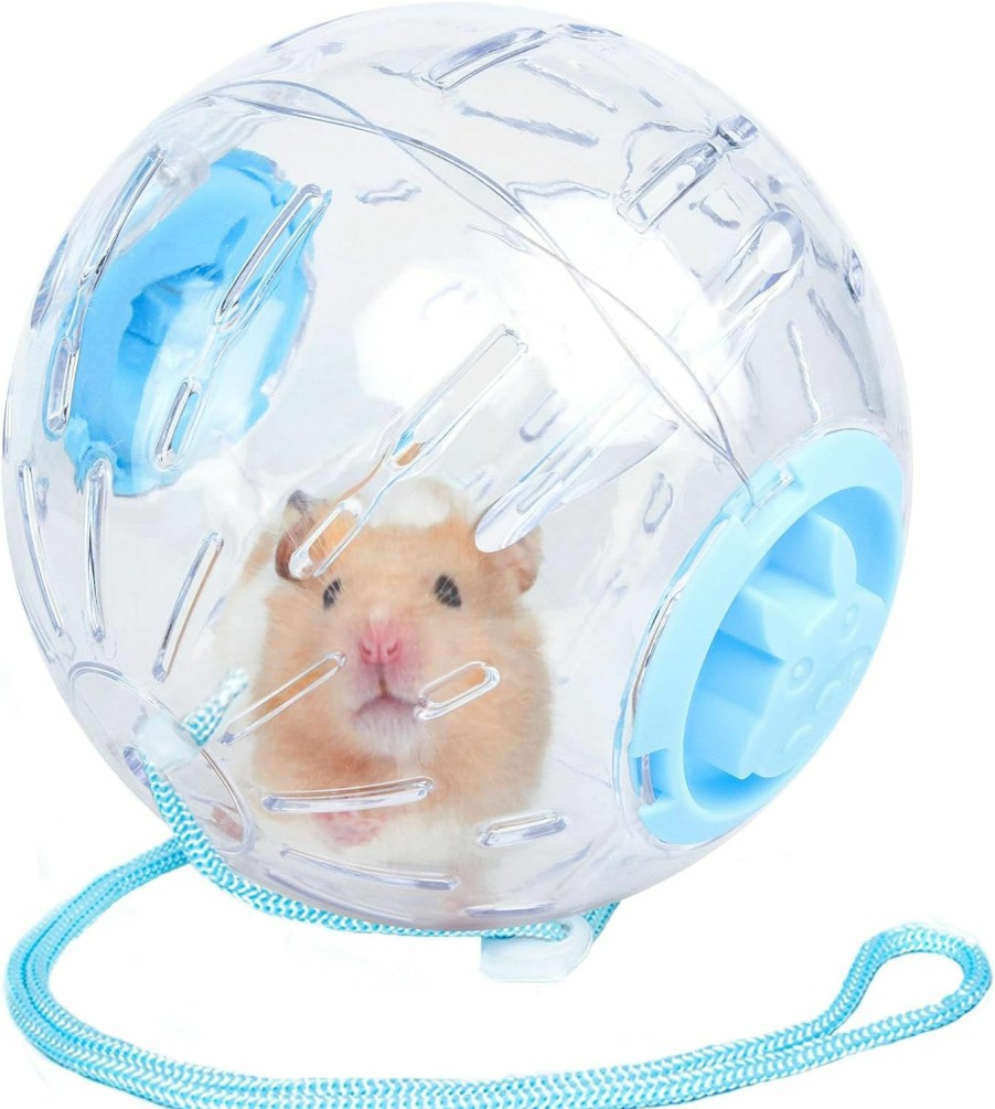 Small Animal JOUSONTY | Jousonty 7.9 Inch Hamster Running Ball With Rope, Pet Small Animals Exercise Running Toys, Large, Blue