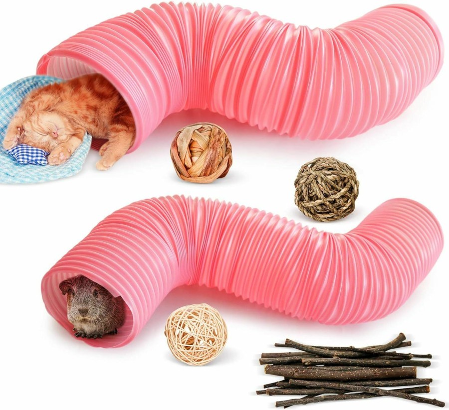 Small Animal Roundler | Small Animal Tunnel, 2 Pack Collapsible Plastic Guinea Pigs Tube Tunnel&3 Pack Grass Balls,Fun Toys For Hiding Training Chinchillas, Ferrets, Guinea Pigs, Gerbils, Hamsters, Dwarf Rabbits