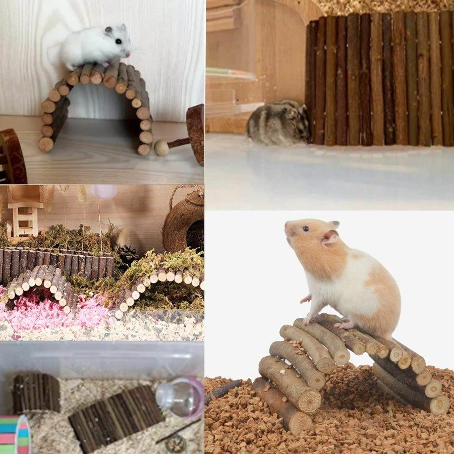 Small Animal Hamiledyi | Hamiledyi 4 Pcs Hamster Wooden Bridge Mouse Bridge Chew Toy Rat Natural Hideout Ladder For Small Animal Gerbils Guinea Pigs Rat Ferret Reptils