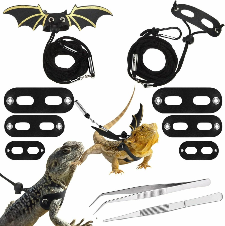 Small Animal Allazone | Seasonsky 4 Pcs Adjustable Bearded Dragon Harness And Leash, 2 Style 3 Size Adjustable Reptile Lizard Leash, 2 Pcs Feeding Tweezers For Lizard Reptiles Amphibians Small Pet Animals