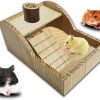 Small Animal Hamiledyi | Hamster Sand Bath Box Rat Wooden Hideout Sand Bath Container Chinchilla Digging Sand Bathtub With Climbing Ladder Bowl For Hamster Sugar Gliders Mice Rat Syrian Hamster Dwarf Hamster