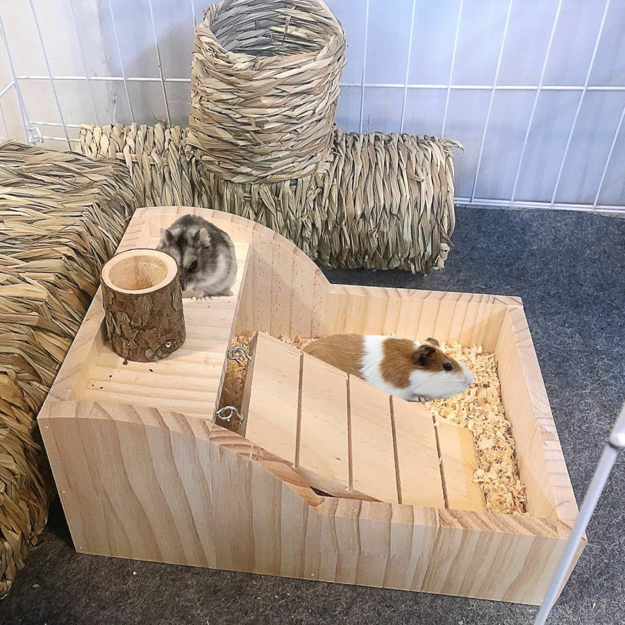 Small Animal Hamiledyi | Hamster Sand Bath Box Rat Wooden Hideout Sand Bath Container Chinchilla Digging Sand Bathtub With Climbing Ladder Bowl For Hamster Sugar Gliders Mice Rat Syrian Hamster Dwarf Hamster