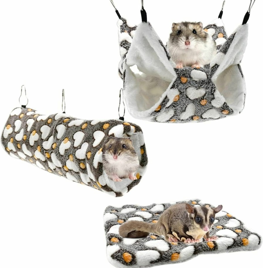 Small Animal Vehomy | Vehomy 3Pcs Sugar Glider Hamster Hammock Hanging Tunnel And Warm Bed Soft Mat Set For Small Animals Hanging Hammock Cage Accessories Hideout Swing For Squirrel Ferret Rat Chincilla Guinea Pig