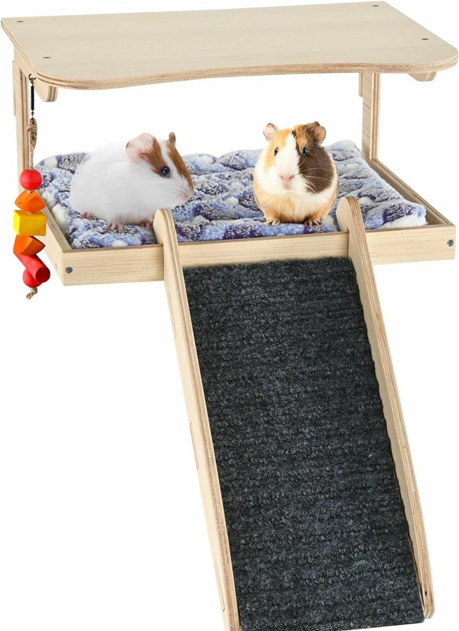 Small Animal HQQNUO | Hqqnuo Guinea Pig Hideout, Natural Wooden Castle Small Animal Houses Habitats For Hamster Chinchilla Rat Guinea Pig Bed With Chew Toys Stairs Mat Little Pets Hut Playing Sleeping Hiding