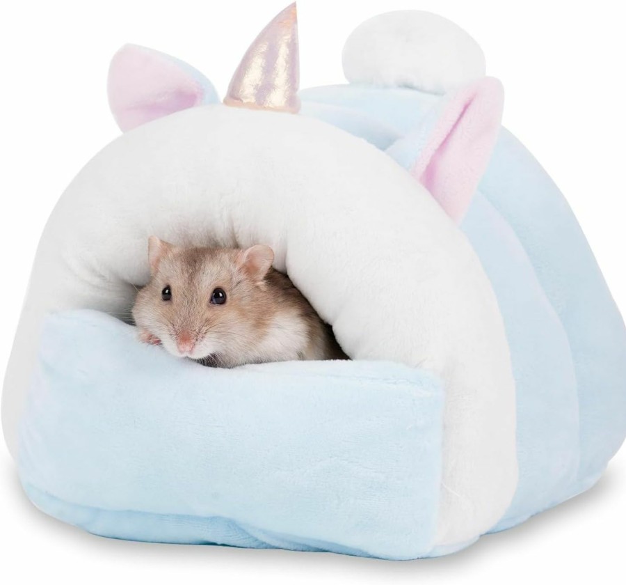 Small Animal JOUSONTY | Jousonty Hamster Hideout, Hamster Bed, Hamster House, Hamster Hides For Cage, Terrarium, Habitat Decor, Small, Blue, 5.12 5.12 4.33 Inch