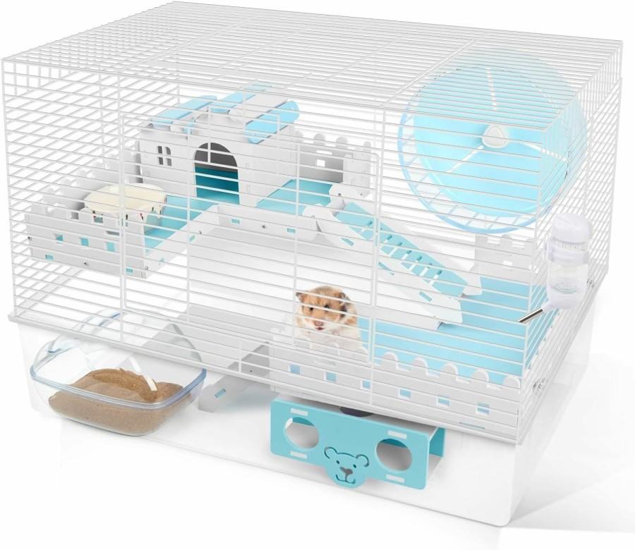 Small Animal BUCATSTATE | Bucatstate Hamster Cage With Accessories, Includes Free Exercise Wheel, Water Bottle, Food Bowl & Hamster Hideout House For Dwarf Syrian Hamster, Degus (24.4L*13.7W*16.9H-Inches-Upgrade Version)