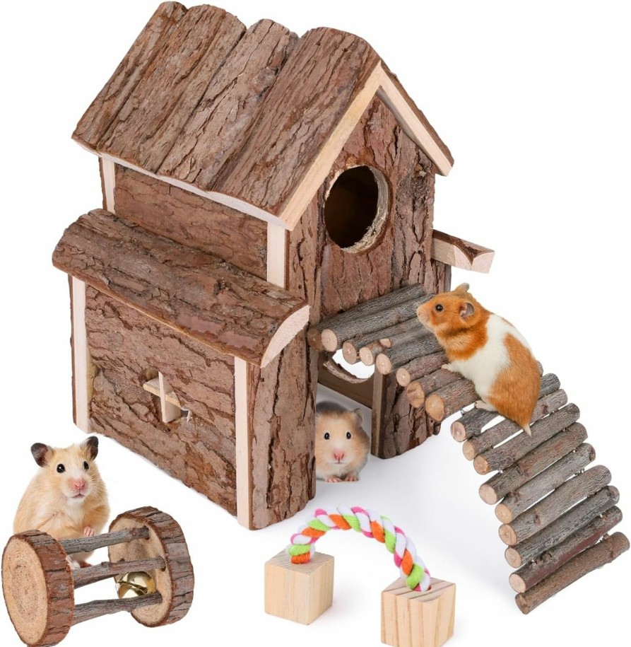 Small Animal Elipark | Small Animal Activity Toy Hamster Houses Hideouts Wooden Rat Playground Platform With Ladders Bridge For Chinchilla, Guinea Pigs, Gerbil, Parrots, Dwarf Mice,And Other Small Animals