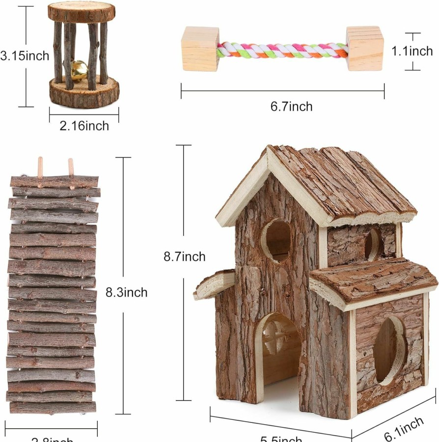 Small Animal Elipark | Small Animal Activity Toy Hamster Houses Hideouts Wooden Rat Playground Platform With Ladders Bridge For Chinchilla, Guinea Pigs, Gerbil, Parrots, Dwarf Mice,And Other Small Animals