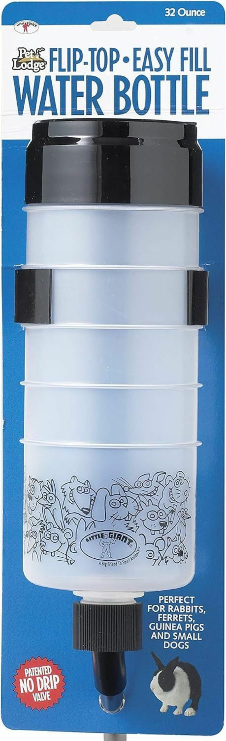 Small Animal Little Giant | Little Giant Flip-Top Water Bottle - Pet Lodge - Easy Fill Water Bottle For Rabbit, Ferret, Guinea Pig, Other Small Animals (32 Oz.) (Item No. Ftb32)