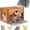 Small Animal WHEARTED | Rabbit House Wooden, Rabbit Houses And Hideouts Whearted, Large Rabbit Hideout Bunny House With Multiple Windows For Indoor Adult Bunnies Guinea Pigs Chinchilla Habitat - Brown