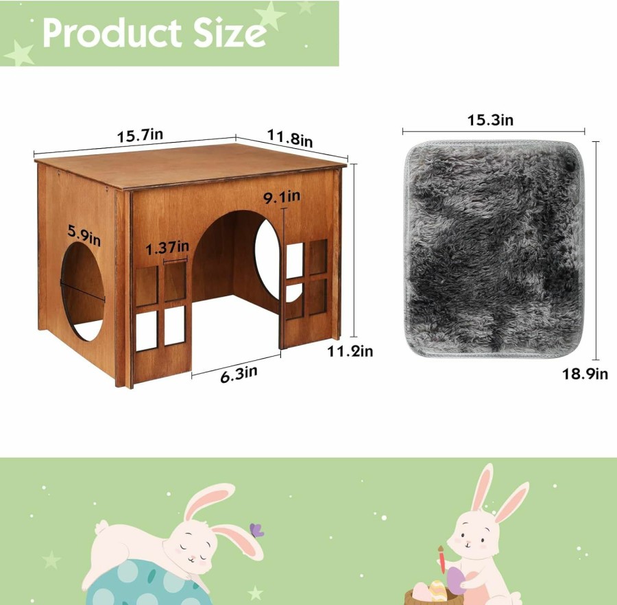 Small Animal WHEARTED | Rabbit House Wooden, Rabbit Houses And Hideouts Whearted, Large Rabbit Hideout Bunny House With Multiple Windows For Indoor Adult Bunnies Guinea Pigs Chinchilla Habitat - Brown