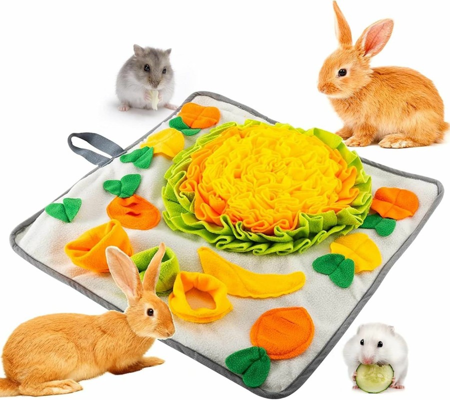 Small Animal MEWTOGO | 20\" 20\" Rabbit Foraging Mat With Fixing Handle- Machine Washable Polar Fleece Pet Snuffle Pad Funny Interactive Nosework Feeding Mat Treat Dispenser For Rabbits Bunny Guinea Pigs Ferrets Chinchillas