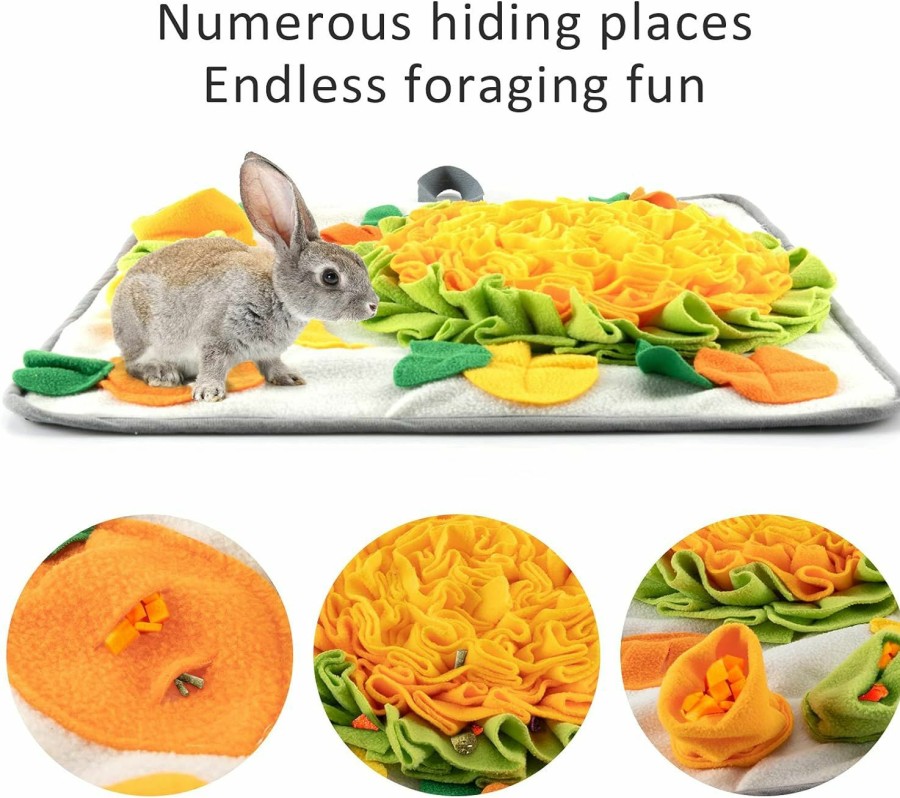 Small Animal MEWTOGO | 20\" 20\" Rabbit Foraging Mat With Fixing Handle- Machine Washable Polar Fleece Pet Snuffle Pad Funny Interactive Nosework Feeding Mat Treat Dispenser For Rabbits Bunny Guinea Pigs Ferrets Chinchillas