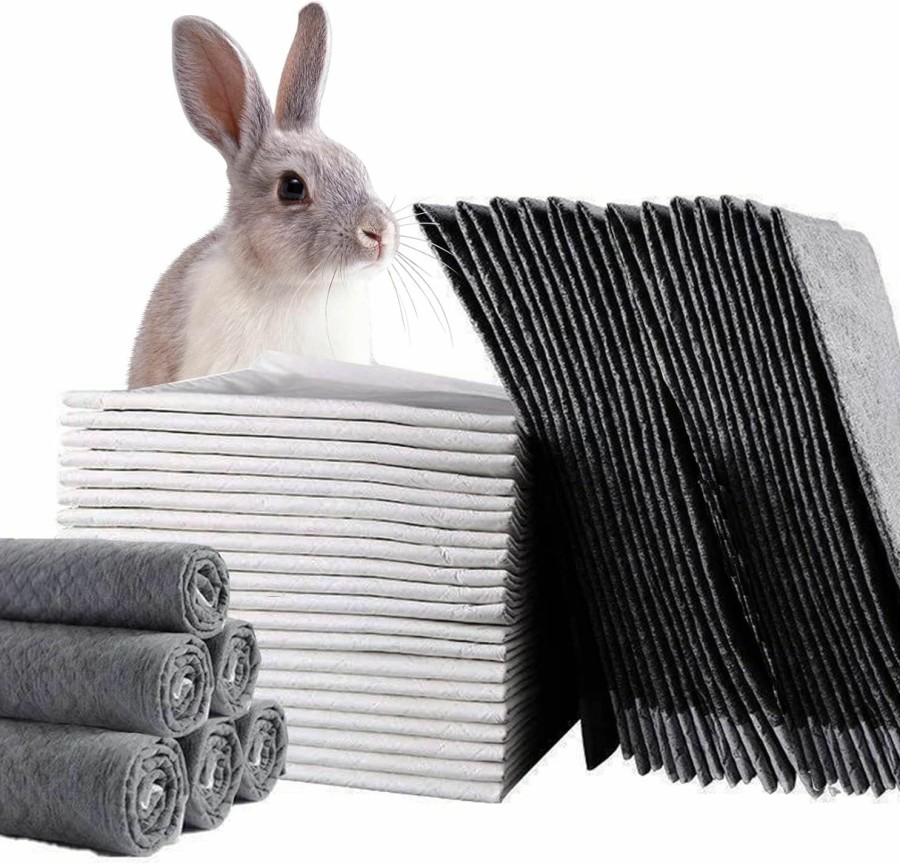 Small Animal PINVNBY | Pinvnby Rabbit Pee Pads,100 Pieces Disposable Cage Liners Black Carbon Super Absorbent Odor-Control,Bunny Potty Training Pad With Quick-Dry Surface For Cat Puppy Kitten Hamsters Chinchillas