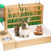 Small Animal PAULOZYN | Rabbit Hay Feeder With Litter Box And Bowls, 4 In 1 Wooden Feeder Toilet Combine With Litter Box For Small Pets Guinea Pig Bunny Hamster