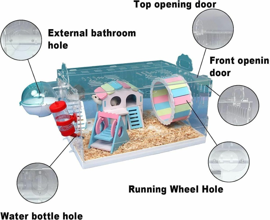 Small Animal Hamiledyi | Hamster Transparent Tray Cage Acrylic Single Layer Villa Simple Cavie Guinea Pig Cage Pet Houses Habitats Supplies For Hamster Gerbils Dwarf Hamster Rat Guinea Pig (11.8 * 7.9 * 7.9)