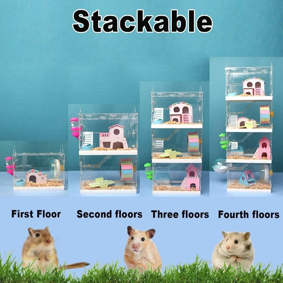 Small Animal Hamiledyi | Hamster Transparent Tray Cage Acrylic Single Layer Villa Simple Cavie Guinea Pig Cage Pet Houses Habitats Supplies For Hamster Gerbils Dwarf Hamster Rat Guinea Pig (11.8 * 7.9 * 7.9)