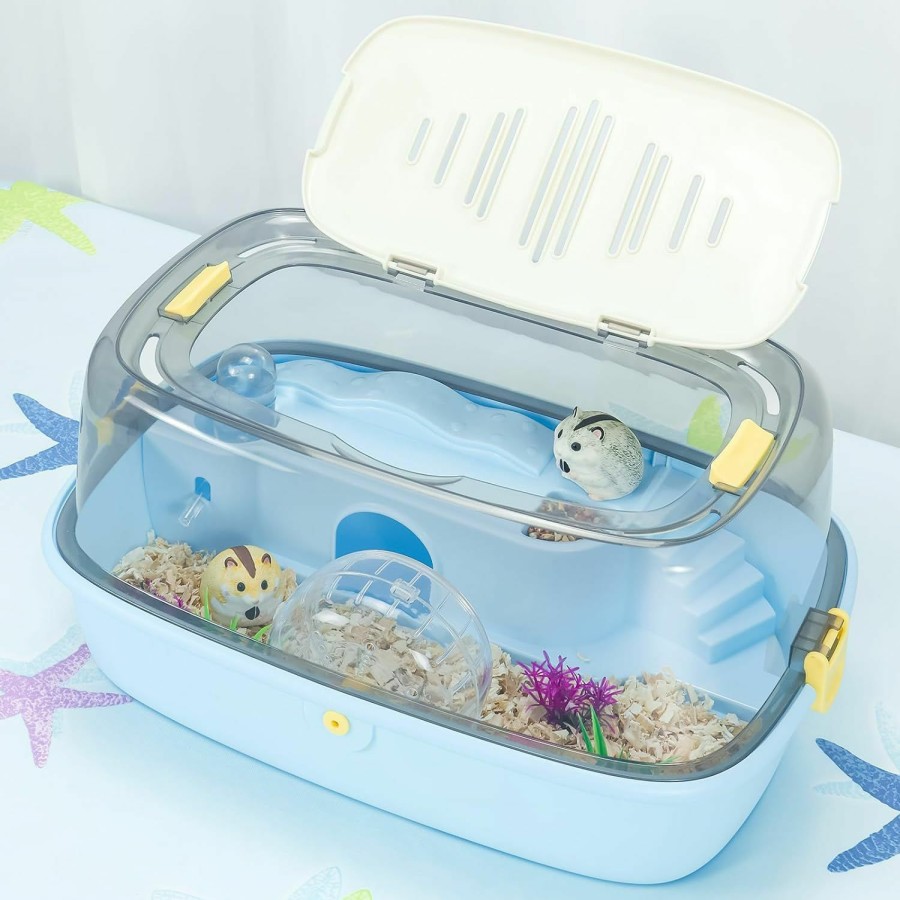 Small Animal RunDuck | Runduck Hamster Habitat Transparent Cage With Double-Layered Design, Top-Opening Door, And Ventilation. Complete Accessories Detachable For Easy Cleaning Hampster Cage And Syrian Hamster Cage (Blue)