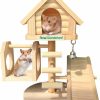 Small Animal Hamiledyi | Hamiledyi Natural Fir Wood Hamster House Deluxe Two Layers Wooden Hut Dwarf Hamster Toy Hideout Castle Diy Small Animal Playground For Small Hamsters Small Birds Mice Or Other Small Pets