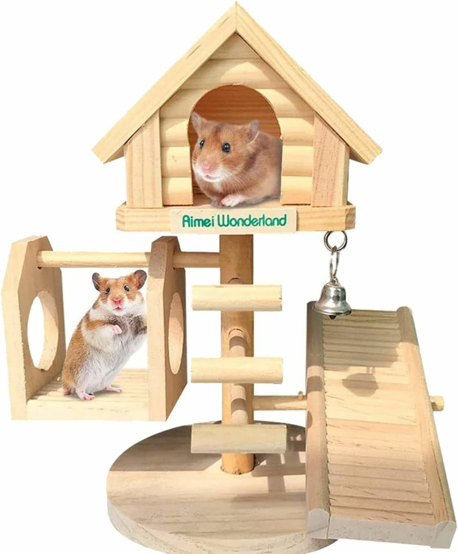 Small Animal Hamiledyi | Hamiledyi Natural Fir Wood Hamster House Deluxe Two Layers Wooden Hut Dwarf Hamster Toy Hideout Castle Diy Small Animal Playground For Small Hamsters Small Birds Mice Or Other Small Pets