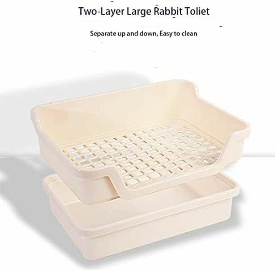 Small Animal Misyue | Large Rabbit Litter Box Cage Plastic Grid & Dump Tray - Pet Waste Station For Bunny Supplies For Adult Guinea Pigs, Chinchilla, Ferret, Galesaur, Small Animals (Beige)