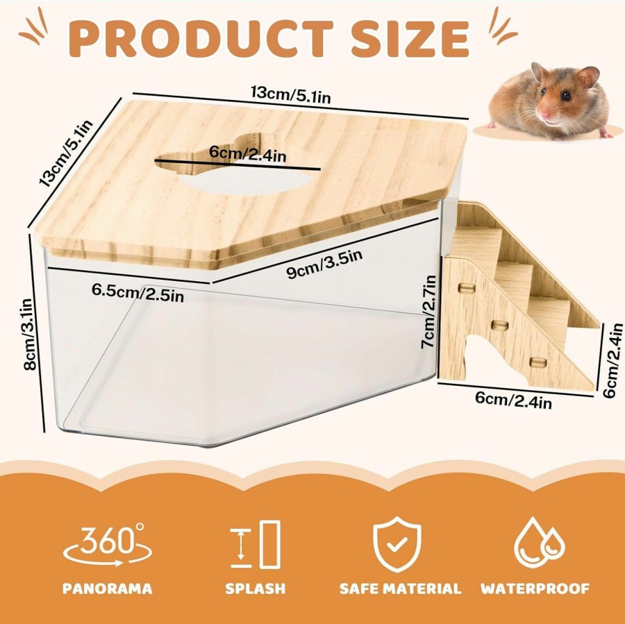 Small Animal Quxddy | Quxddy Hamster Sand Bath Box Container, Hamster Bath Sand Gerbil Sand Bath Hamster Dust Bath, Hamster Litter Box Chinchilla Dust Bath Hamster Accessories(Pentagon+Ladder) (Pentagon+Ladder)