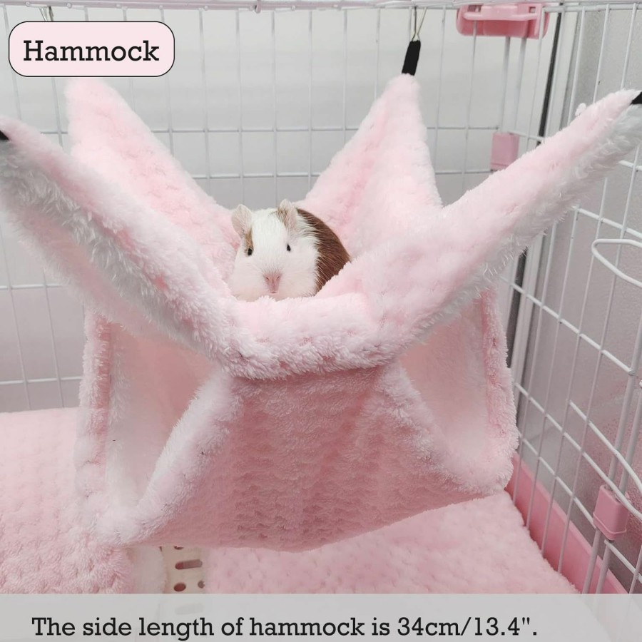 Small Animal SEIS | Seis 3 Pcs Plush Hamster Hammock Set Sugar Glider Hanging Cage Accessories Set Small Animal Hammock Channel Mat For Guinea Pig Rat Gerbil Squirrel Birds Parrot (Pink)