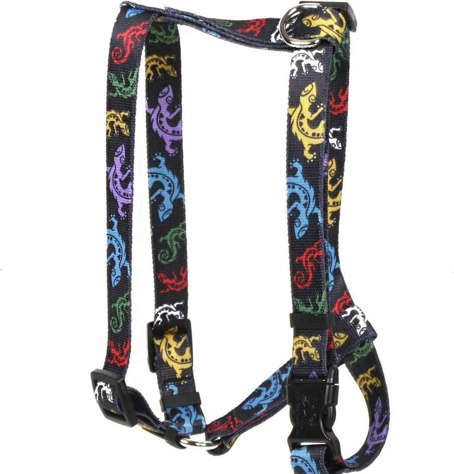 Small Animal Yellow Dog Design | Yellow Dog Design Geckos Black Roman Style H Dog Harness, Large