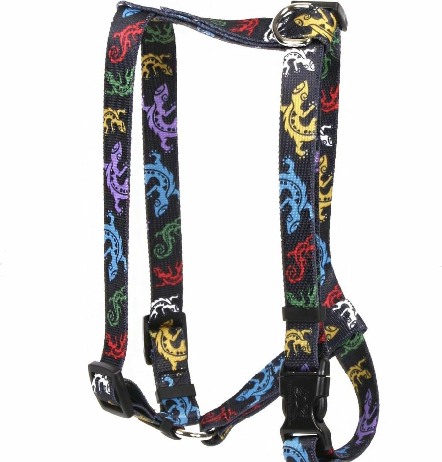 Small Animal Yellow Dog Design | Yellow Dog Design Geckos Black Roman Style H Dog Harness, Large