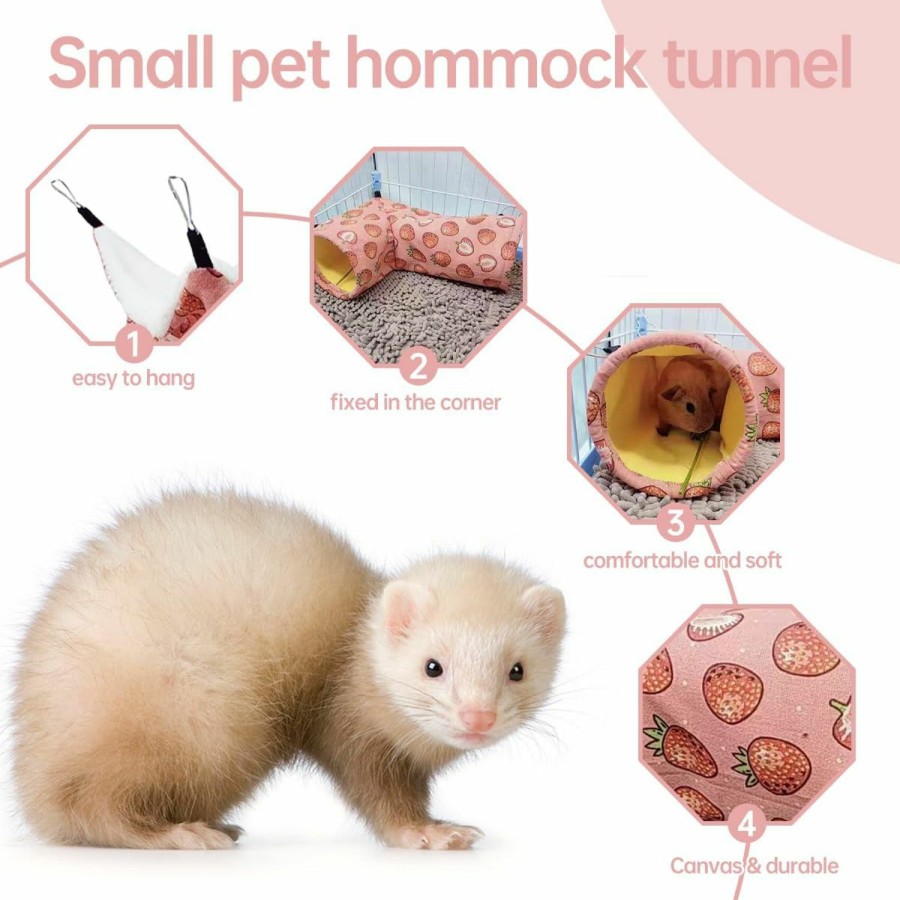 Small Animal EAEDMY | Rat Ferret Hammock Toys Cage Accessories, Guinea Pig Hideout Tunnel, Warm Bed For Rat Ferret Guinea Pig Sleep Hide And Play (1.Hammock+Corner Tunnel)